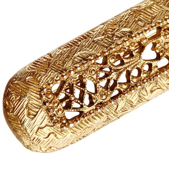 VTG 1950s Brooch Mid Century Gold Tone Filigree Bar Textured Leaf Design Pin - Picture 3 of 7